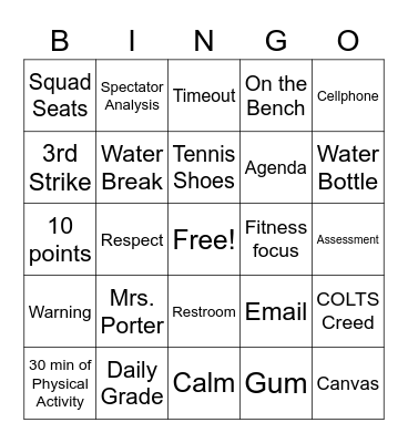 PE EXPECTATIONS REVIEW Bingo Card