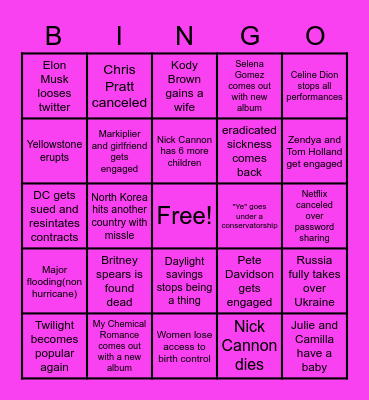 Kayla's 2023 Bingo card Bingo Card