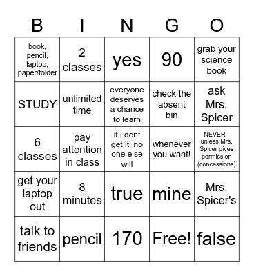 Welcome Back! Bingo Card