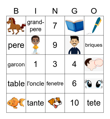 French 1 Bingo Card