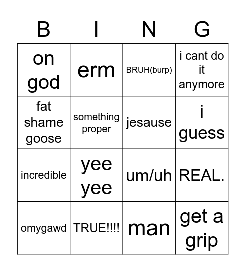 Tyler Bingo Card