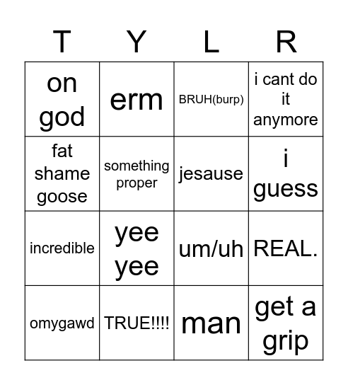 Tyler Bingo Card