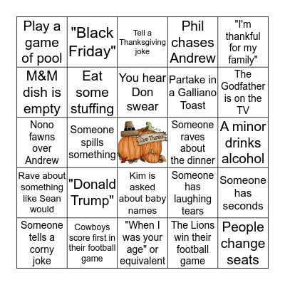 Fontana Thanksgiving Bingo Card