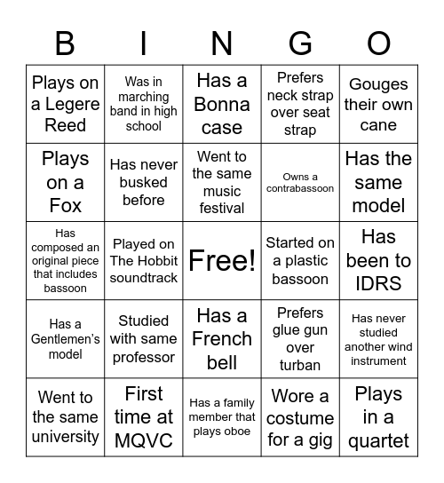 Bassoon Bingo: Find Someone Who… Bingo Card