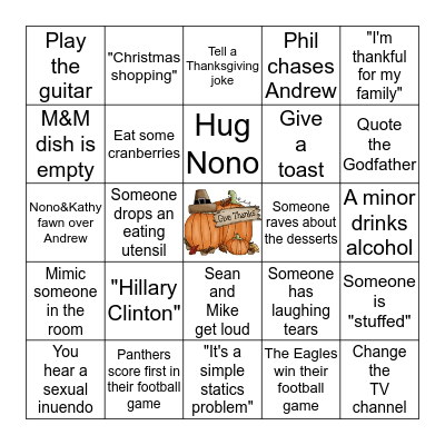 Fontana Thanksgiving Bingo Card