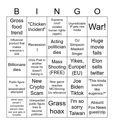 2023 Bingo Card Bingo Card
