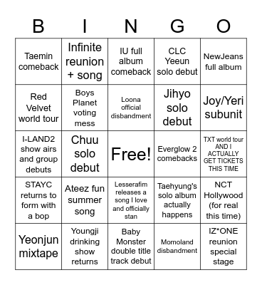 Moose Manifestations For Kpop 2023 Bingo Card