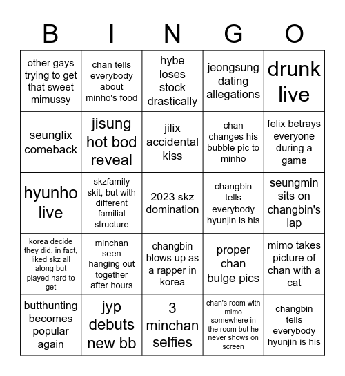 2023 yeolinski fandom bingo card Bingo Card