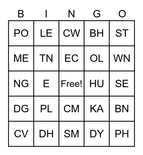 Postcode Bingo Card