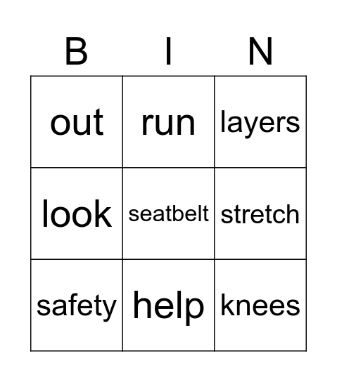 Safety Bingo Card