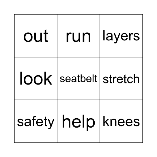 Safety Bingo Card