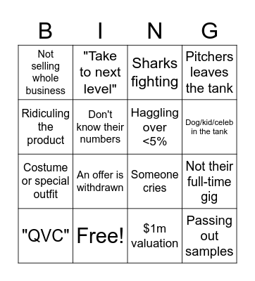 Shark tank bingo Card