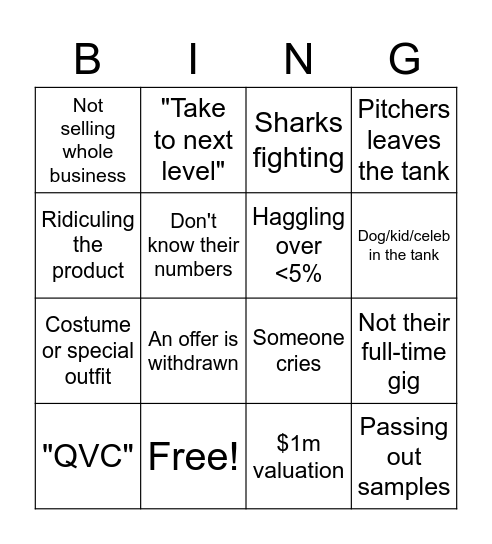 Shark tank bingo Card