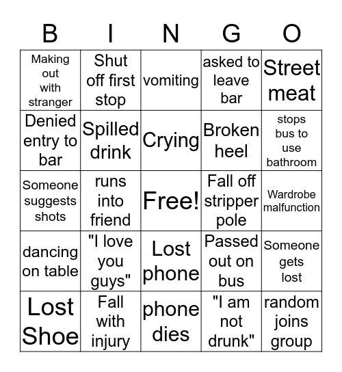 Shitshow Bingo Card
