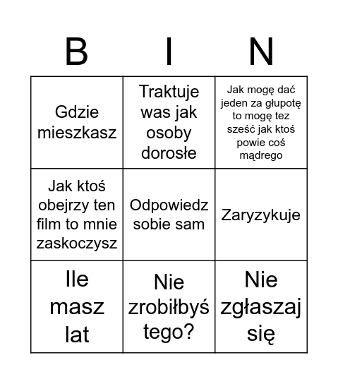 Wieczorek Bingo Card
