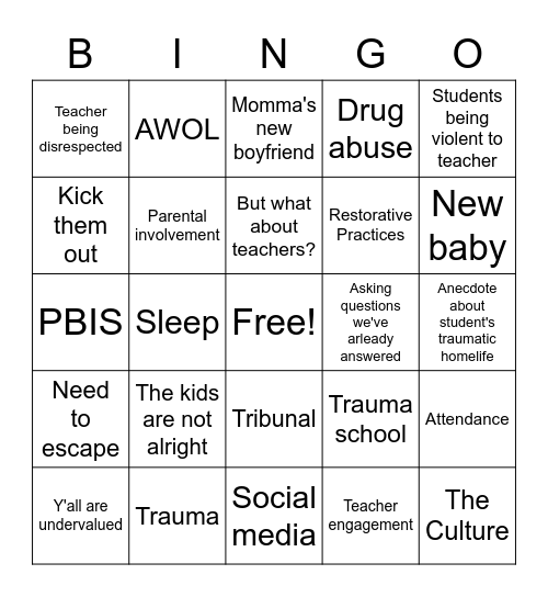 1/4 Meeting Bingo Card