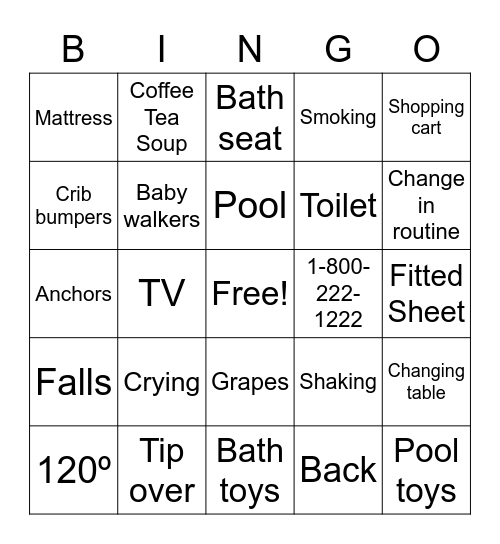 Baby Safety Bingo Card