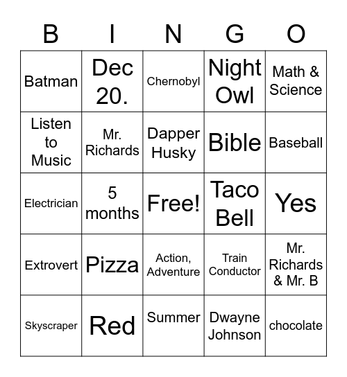 Untitled Bingo Card