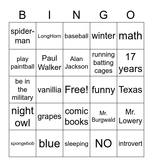 Untitled Bingo Card