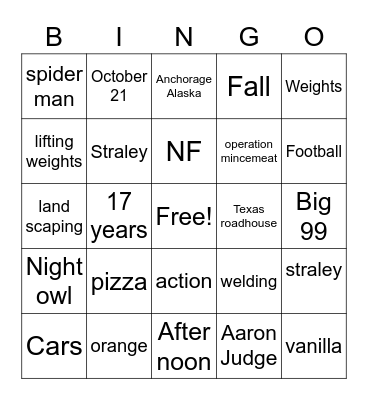 Untitled Bingo Card