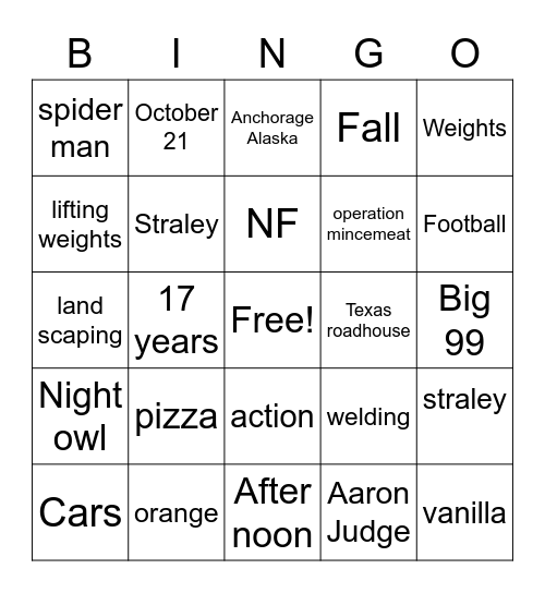Untitled Bingo Card
