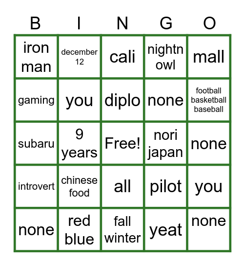 Untitled Bingo Card