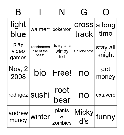 Untitled Bingo Card