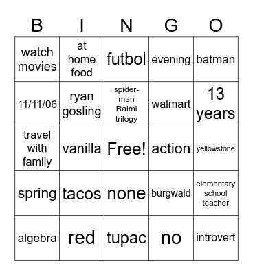 Untitled Bingo Card