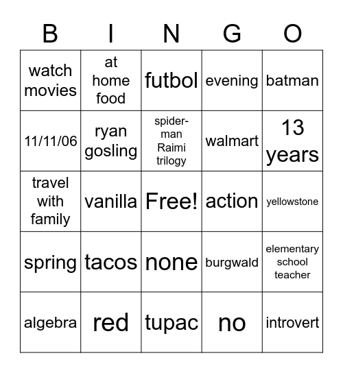 Untitled Bingo Card