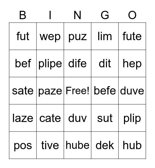 Long and Short Vowels Bingo Card