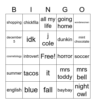 Untitled Bingo Card