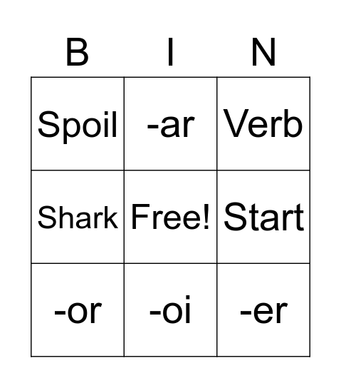 Spelling Words 6.3 Bingo Card