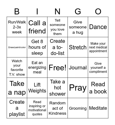 Men's Self-Care Bingo Card