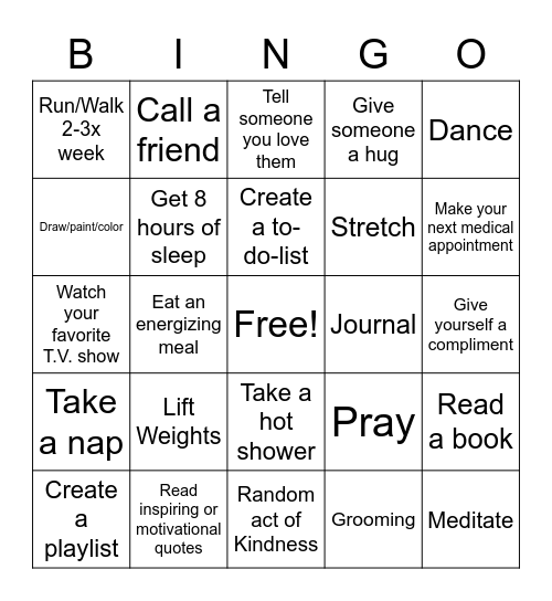 Men's Self-Care Bingo Card