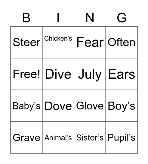 Untitled Bingo Card