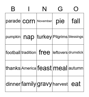 Thanksgiving Bingo Card