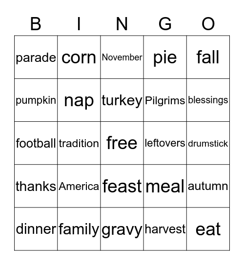 Thanksgiving Bingo Card