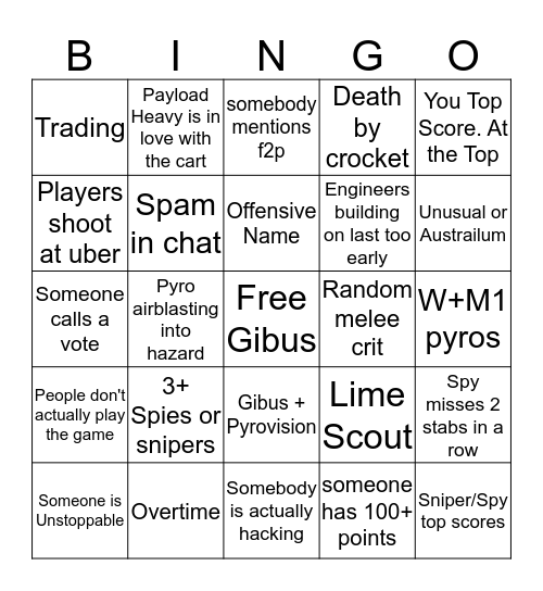 Drunk Fortress 2 Bingo Card