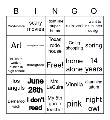 Untitled Bingo Card
