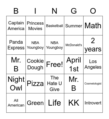 Untitled Bingo Card