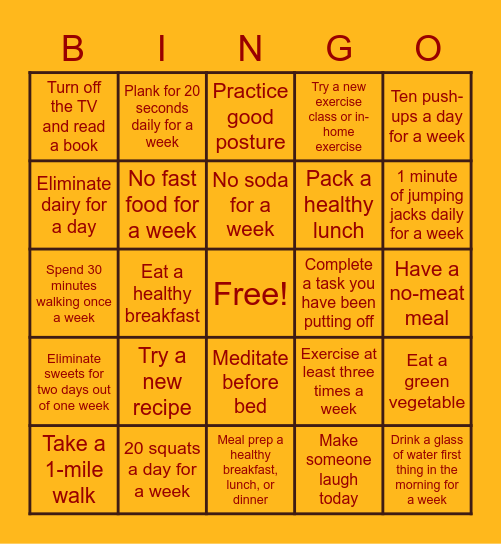 NELSD January Wellness Bingo Card