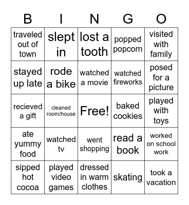 Winter Break Fun Bingo Card