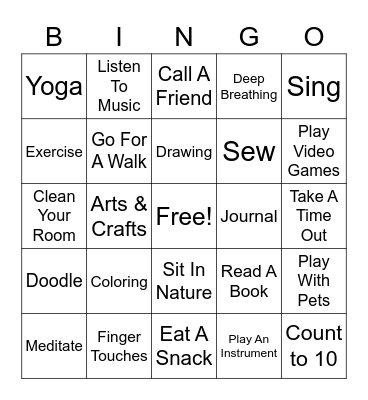 Coping Skills Bingo Card