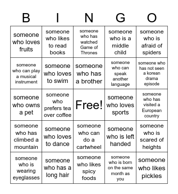 NFS Bingo Card