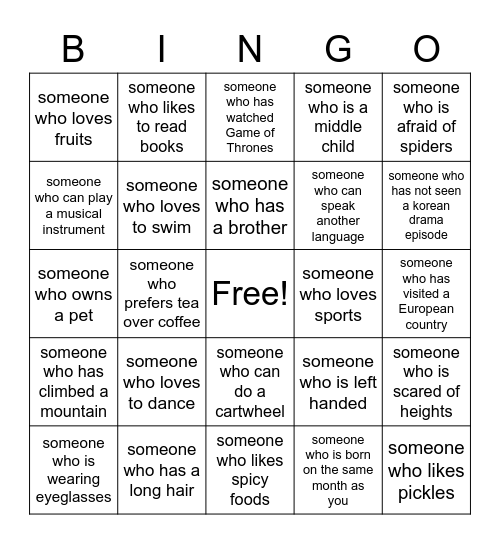 NFS Bingo Card