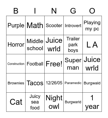 Untitled Bingo Card