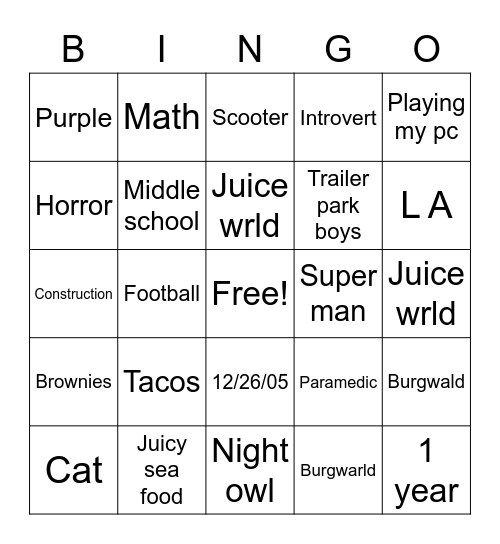 Untitled Bingo Card