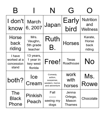 Untitled Bingo Card