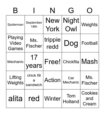 Untitled Bingo Card