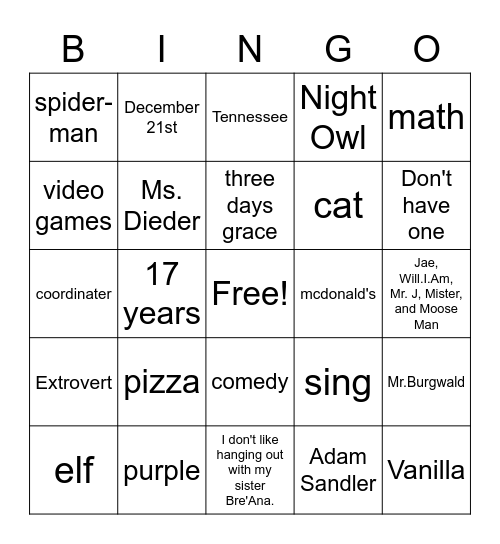 Untitled Bingo Card